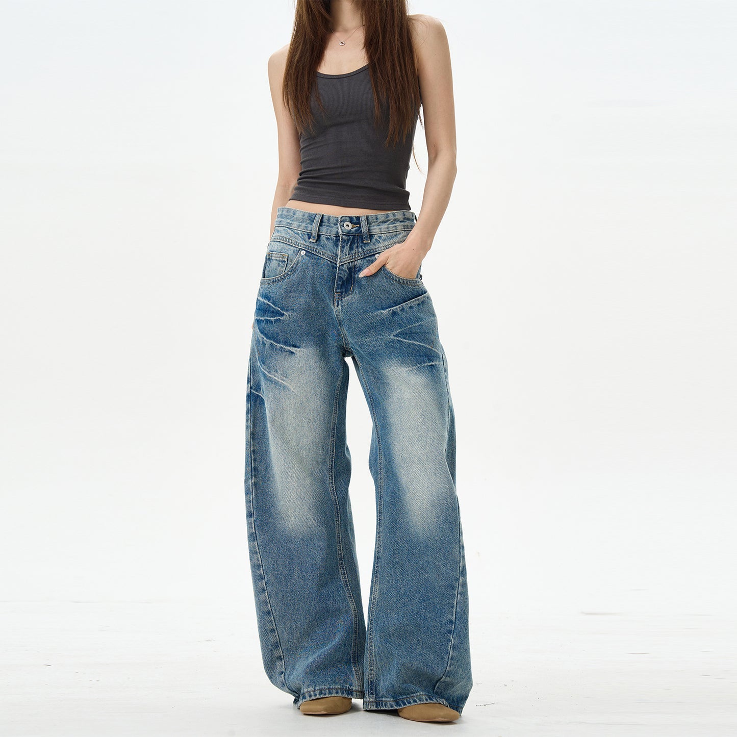 Lightning Crack Silhouette Curved Knife Jeans