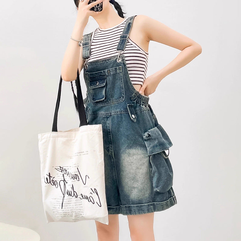 Vintage Workwear Style Denim Overalls for Women - Age-Reducing Loose Wide-Leg Jumpsuit