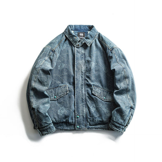Retro Jacquard Thick Warm Denim Cotton Coat