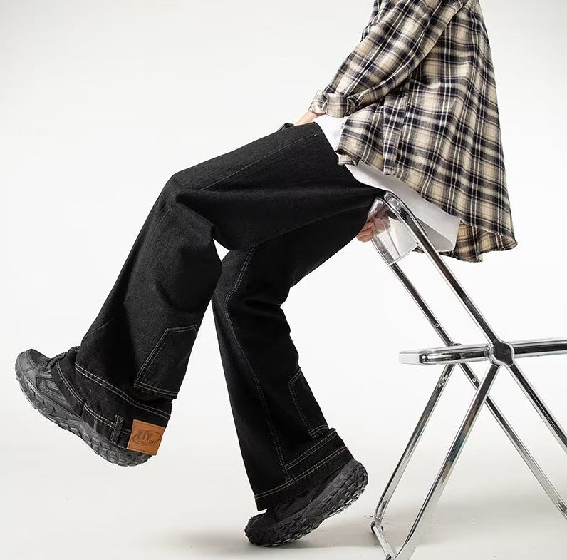 Vintage Washed Trendy Loose Straight Leg Pants – Casual Denim for Men