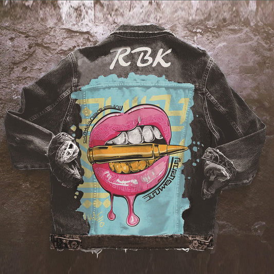 Women's Autumn Hot Selling Tongue Out Print Denim Jacket