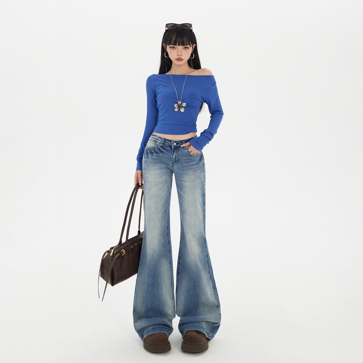 Women's Versatile Slimming Floor-Length Denim Trousers