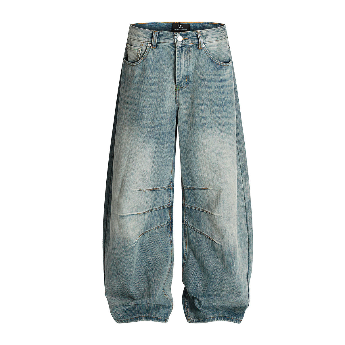 Curved Knife Retro Washed Cowboy Wide Leg Long Pants for Men and Women