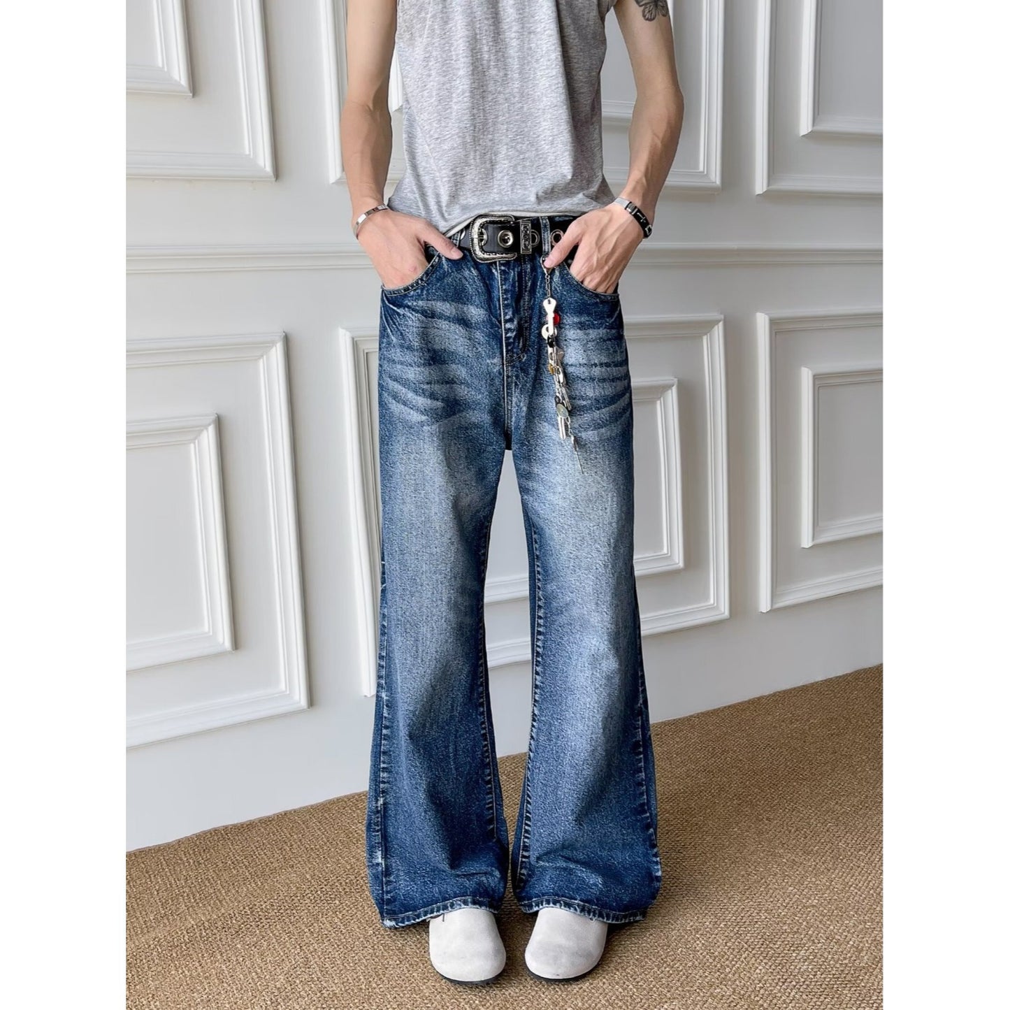 Men's Straight Leg Loose Slightly Flared Long Jeans