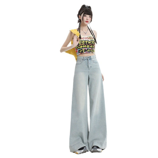 Wide-Leg Denim Pants for Women - High-Waisted Loose Straight Leg Trousers