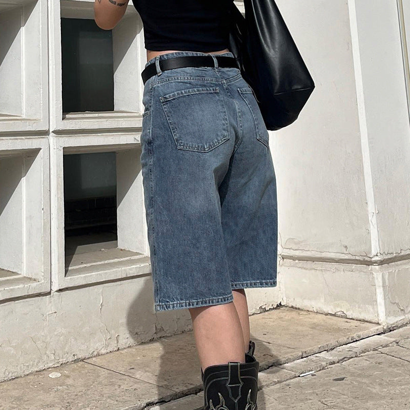 Vintage Washed High Waisted Loose Denim Shorts