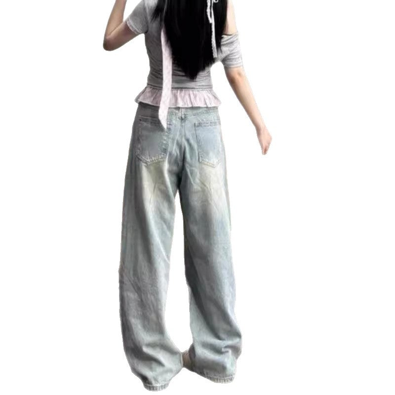 Style Embroidered Straight Leg Jeans for Women - Versatile High Waist Wide Leg Denim