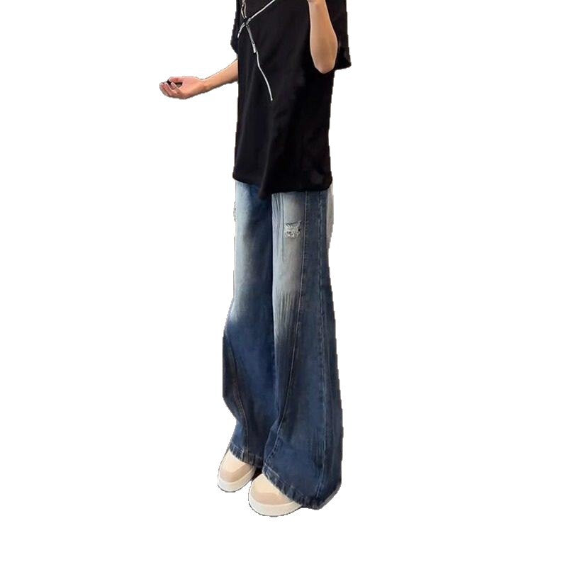 Bent Knife Denim Straight Tube Loose Wide Leg Slightly Flared Pants