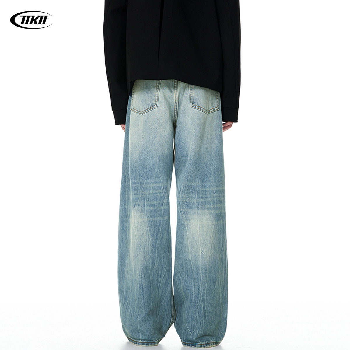 Premium Blue Denim Pants for Men and Women - Knife-Cut Destruction, Water Washed, Wide-Leg Casual Trousers