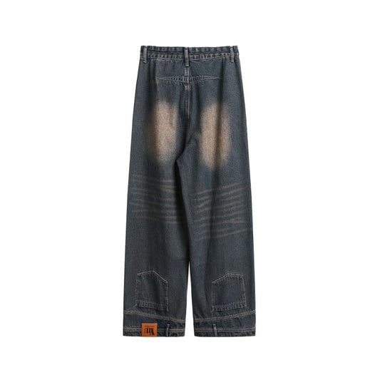 Japanese Retro Loose Wide Leg Jeans - Vintage Blue