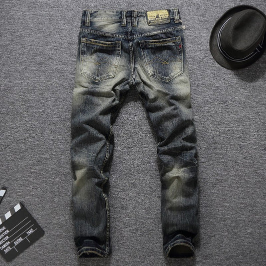Men's Vintage Retro Slim Fit Ripped Jeans - Balplein Brand