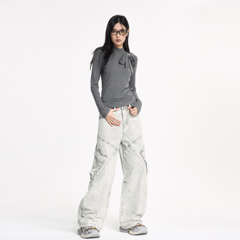 Design Knife-Style Cargo Pants Unisex Streetwear Loose Straight Wide-Leg Jeans