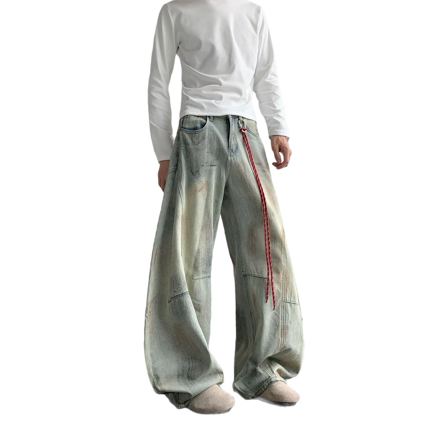 Old Deconstruction Curved Knife Denim Loose Wide Leg Pants