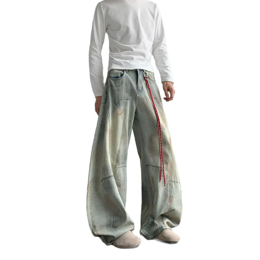 Old Deconstruction Curved Knife Denim Loose Wide Leg Pants