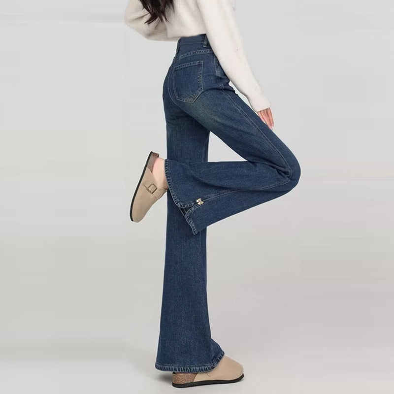 High Street Slit Flared Jeans for Women - High Waist Slim Korean Style Denim Pants
