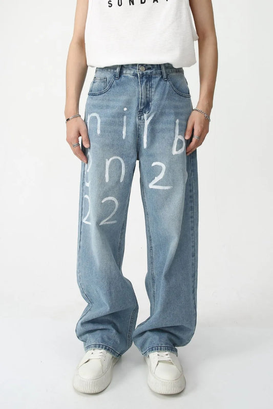 Men's Graffiti Wide Leg Jeans - Premium Japanese Denim