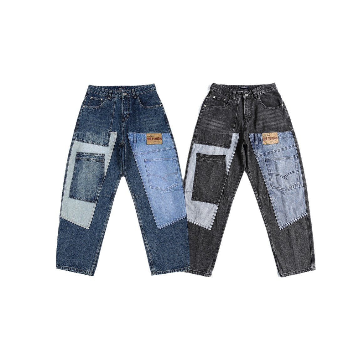 Men's Printed Straight Leg Wide Leg Patch Jeans - Premium Japanese Denim