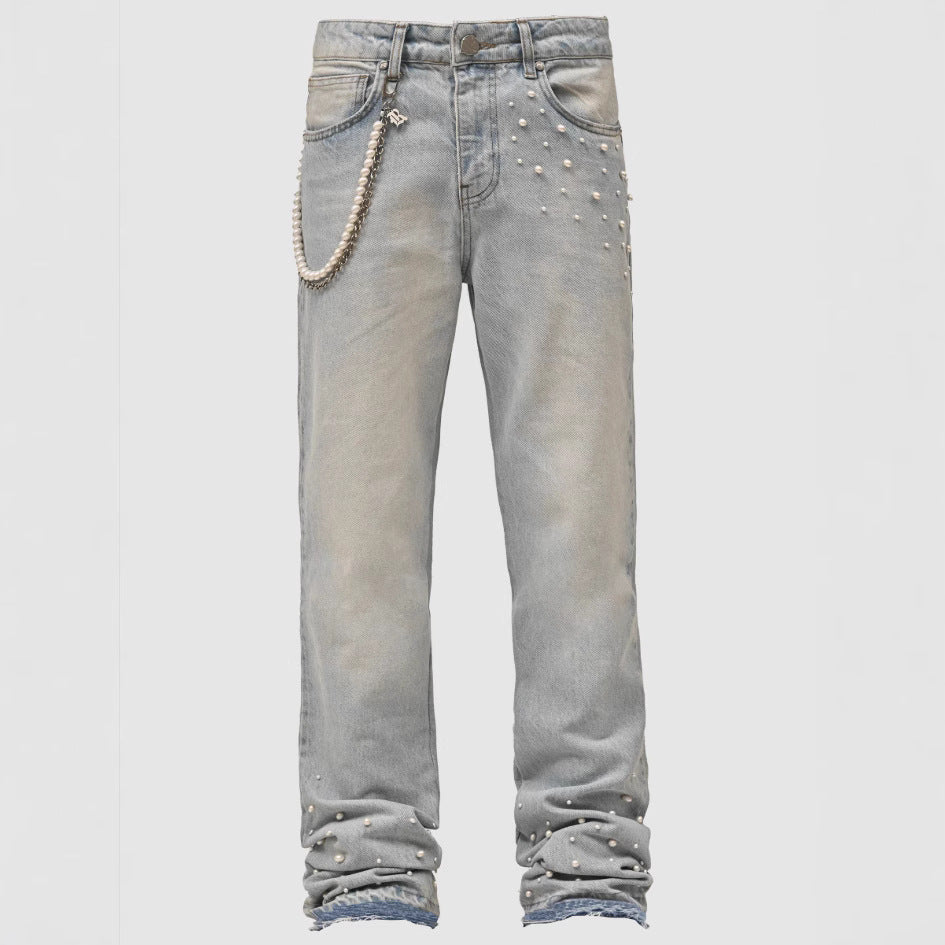 Cross-border Men's Elastic Stacked Denim Straight Pants - Street Fashion