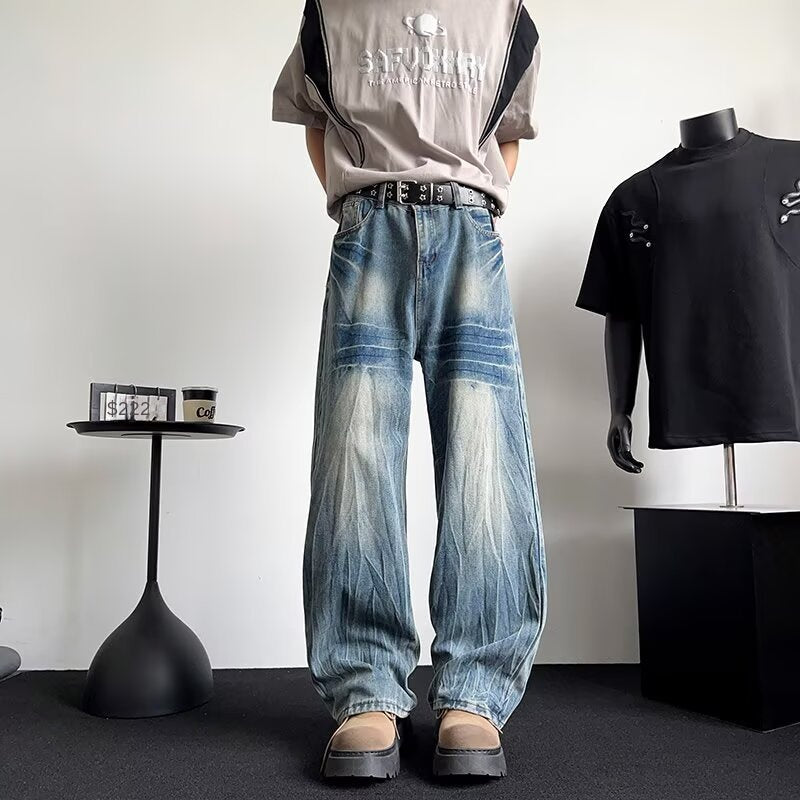 Premium Japanese Denim Thin Long Straight Tube Loose Curved Knife Pants