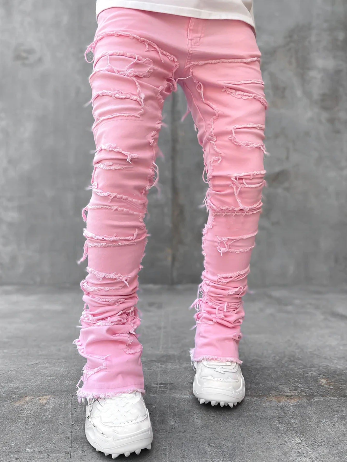 Men's Straight Leg Denim Pants with Elastic Patch Fabric