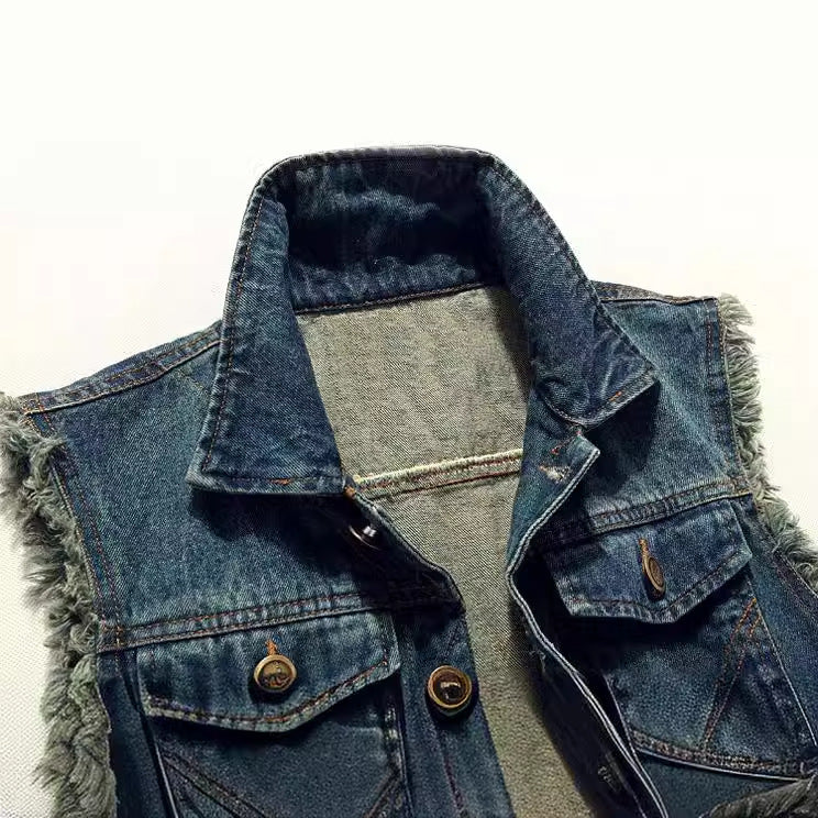 Men's Slim Fit Sleeveless Denim Vest - Korean Style Casual Summer Jean Waistcoat