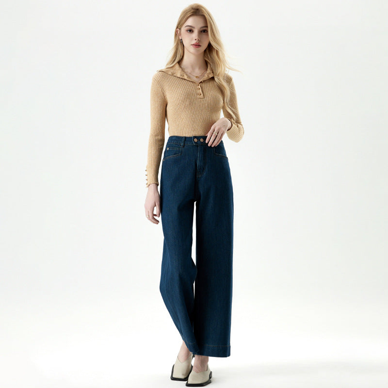 Women's Vintage Wide-Leg High-Waisted Jeans - Denim Blue