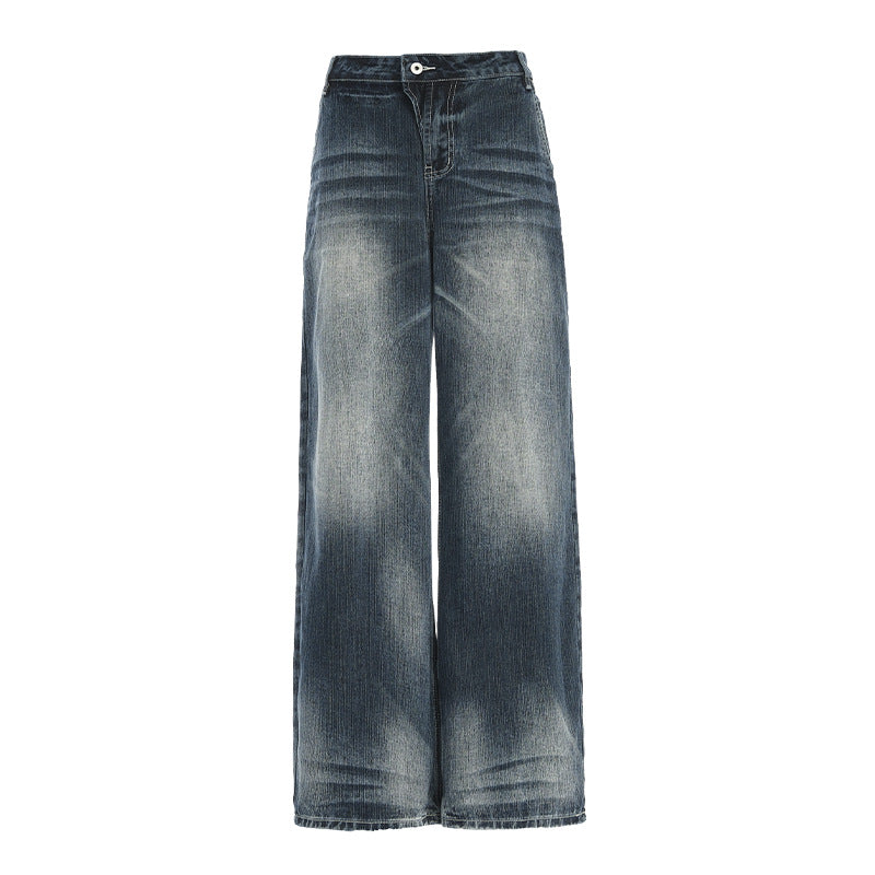 Women's Washed Straight Jeans - Loose Floor-Length Wide-Leg Pants
