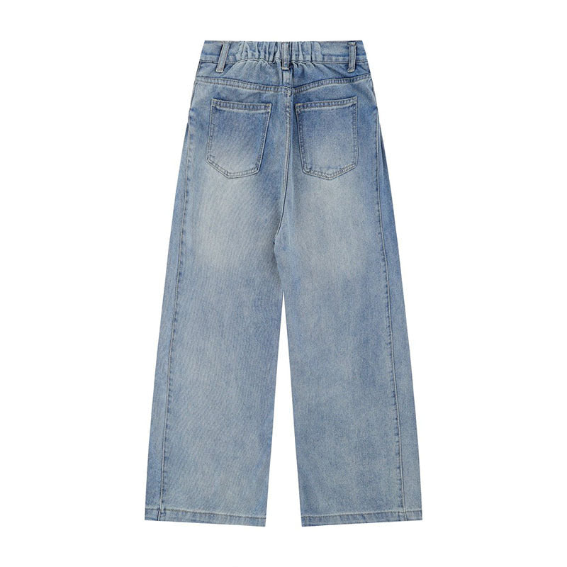 Washed Straight High Waist Oversize Jeans - Unisex Casual Trousers