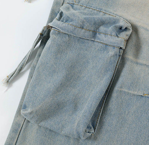 Premium Washed Jeans with Loose Fit and Straight Leg