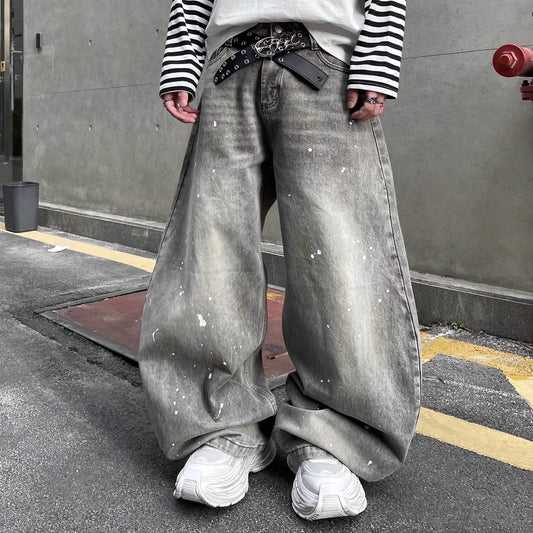 Spring Splash Ink Washed Denim Jeans for Men and Women