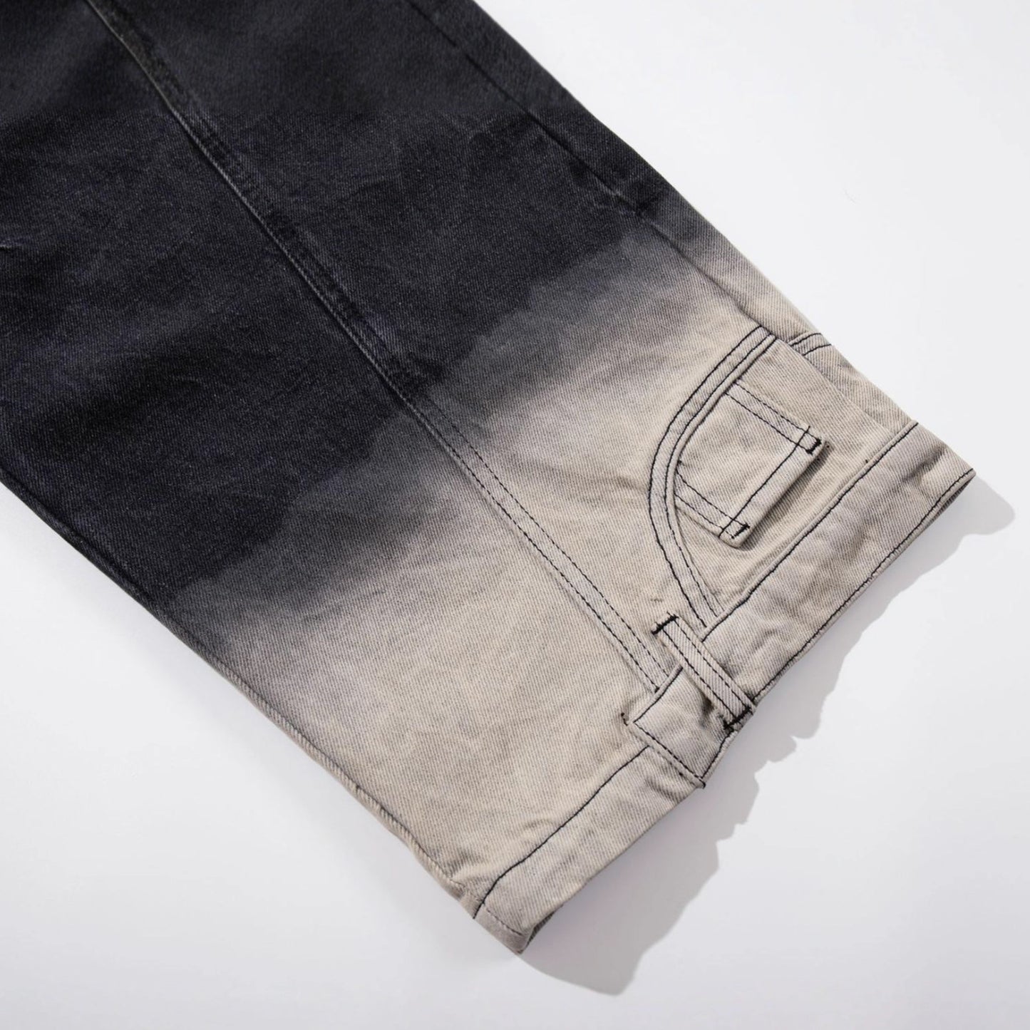 Hanging Dye Washed Gradient Color Jeans with Curved Blade Wide Leg Pants