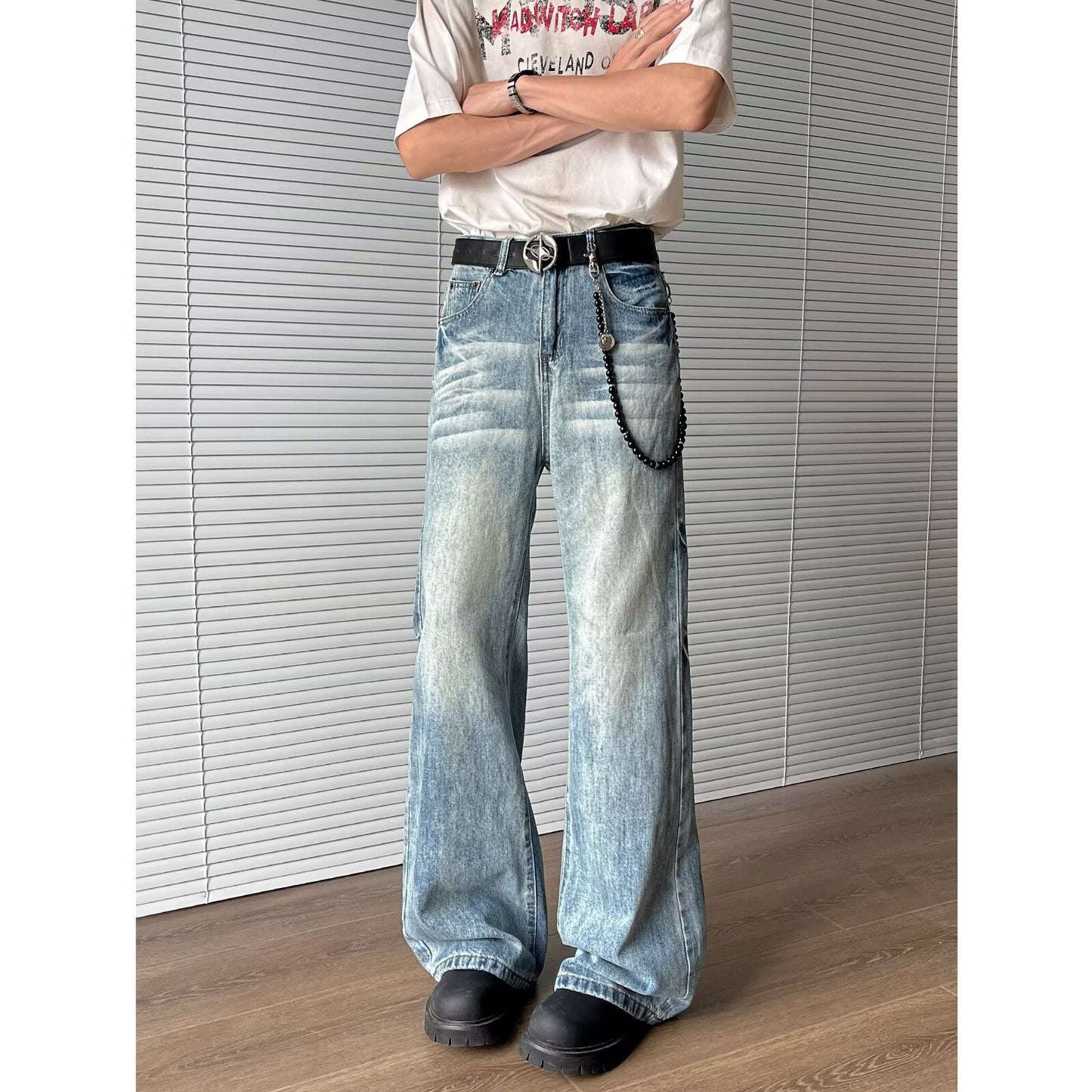 Men's Light Blue Washed Denim Jeans - Premium Japanese Craftsmanship