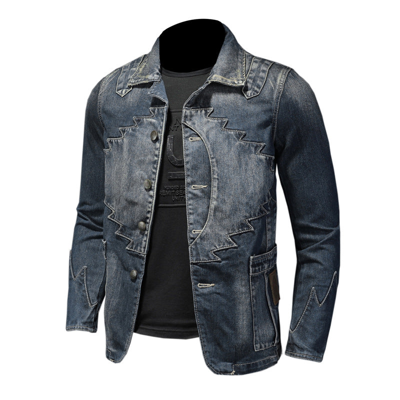 Stylish Ethnic Design Denim Blazer Jacket - Heavyweight Trendy Denim Coat