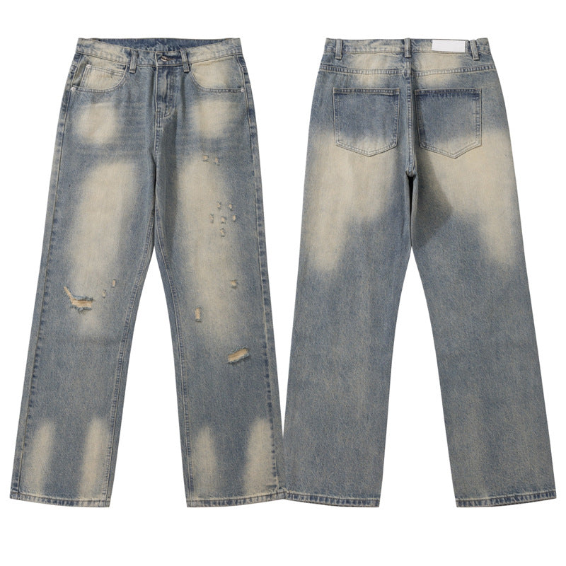High Street Vibe Washed Yellow Mud Dyed Distressed Denim Pants for Men
