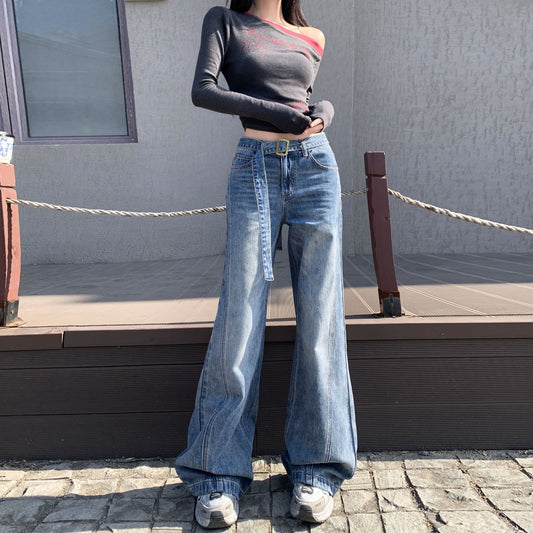 High-Waist Versatile Belted Flared Jeans for Women