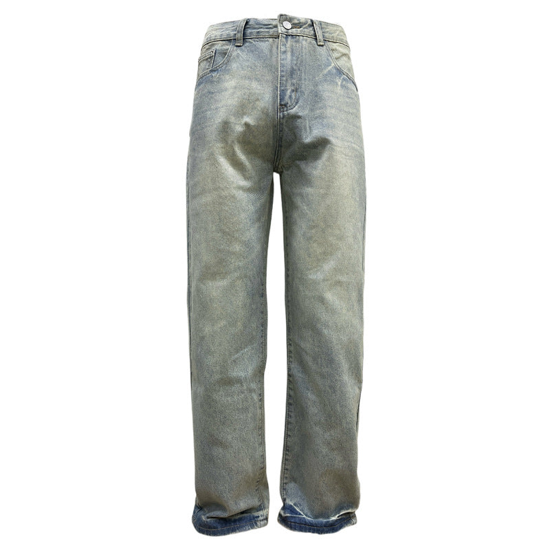 Blue Straight Jeans Men's Loose Casual Trousers - Versatile Men's Wide-Leg Pants