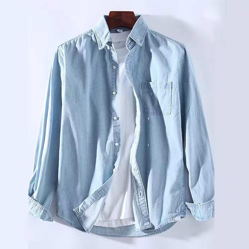 Men's Long Sleeve Denim Shirt Jacket for Spring and Autumn