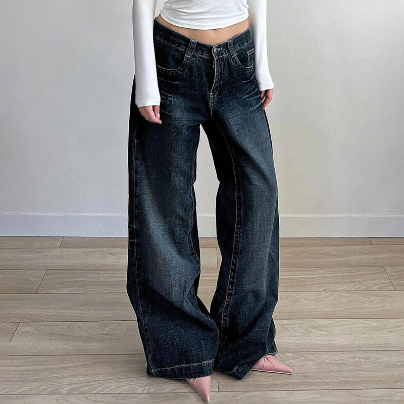 Retro Washed Loose and Slimming Straight Leg Wide Leg Casual Pants