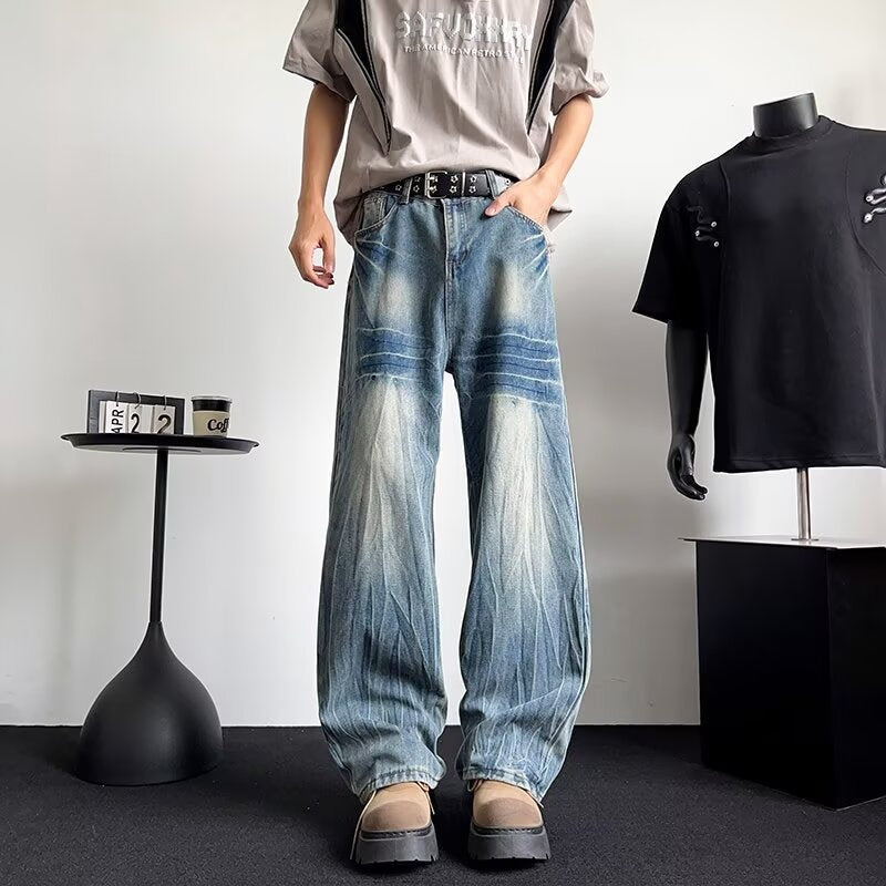 Premium Japanese Denim Thin Long Straight Tube Loose Curved Knife Pants