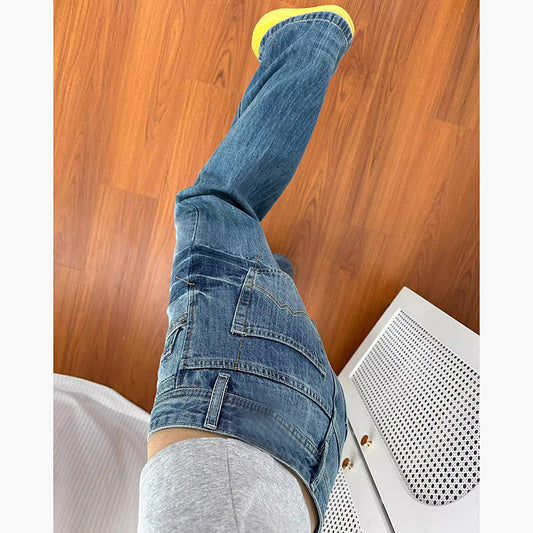 Neutral Personality Sweet Cool Washed Flared Low Waist Denim Pants for Women