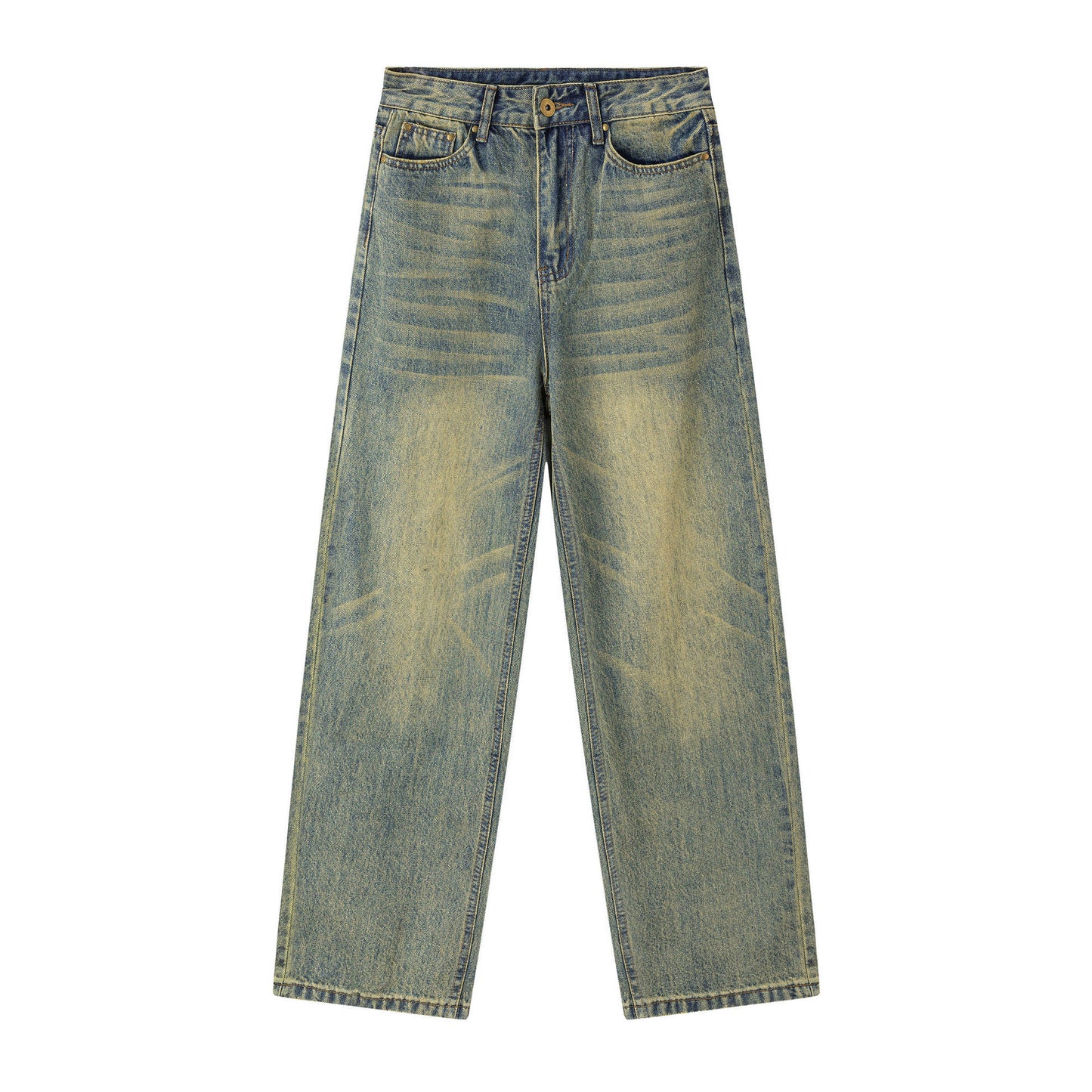 Vintage Washed Yellow Mud Dyed Wide Leg Jeans
