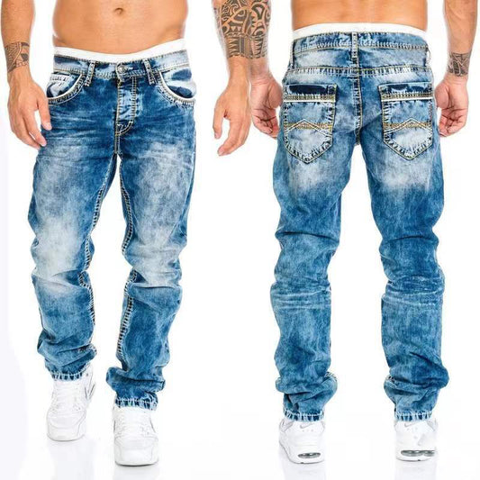 Premium European and American Casual Open Line Straight Leg Men's Denim Pants