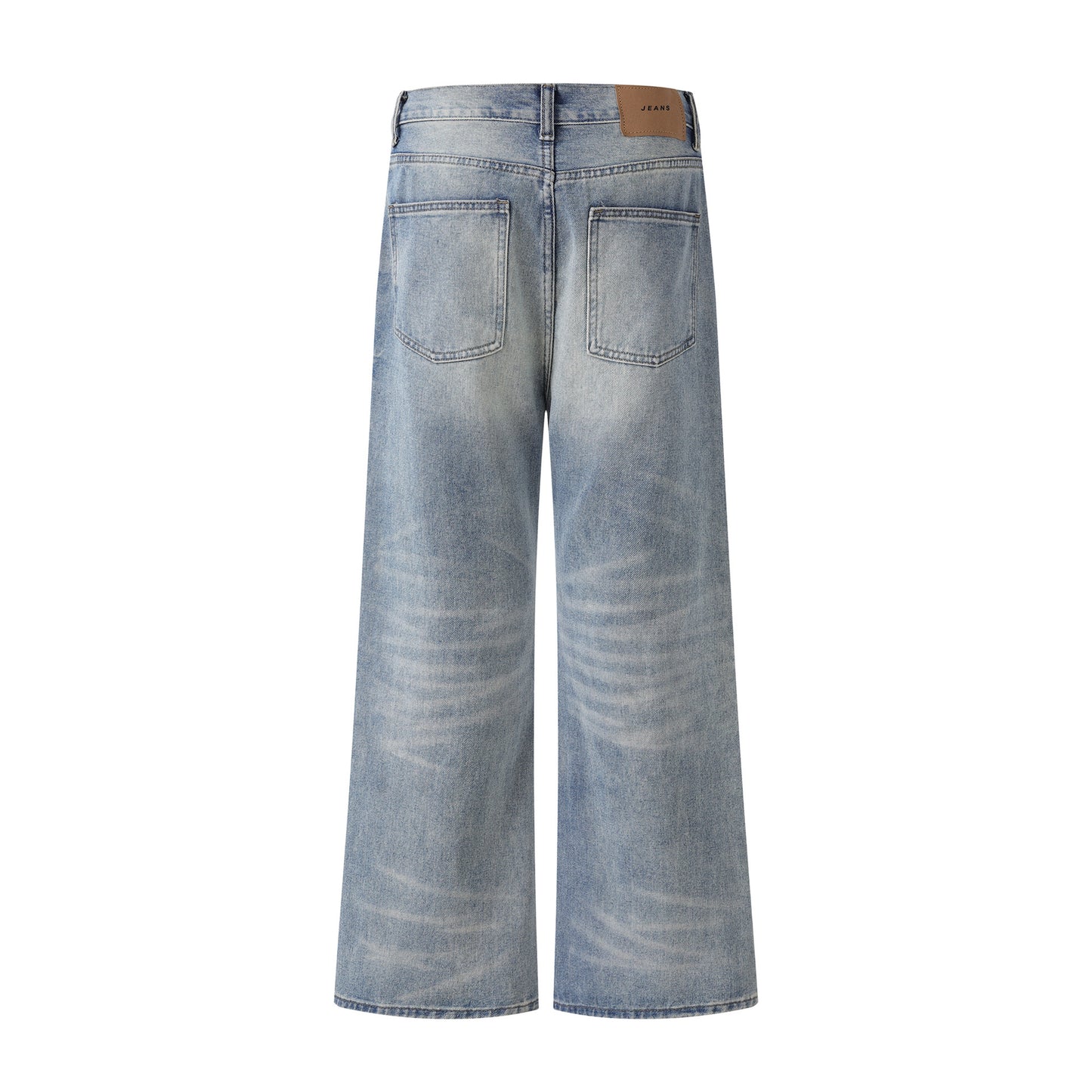 Design Faded Washed Whisker Loose Wide Leg Men's Denim Trousers