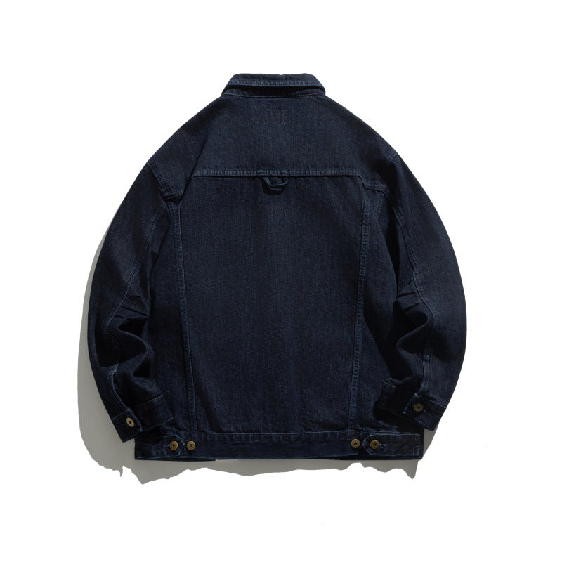 Washed Oversized Pocket Denim Jacket with Turn-down Collar