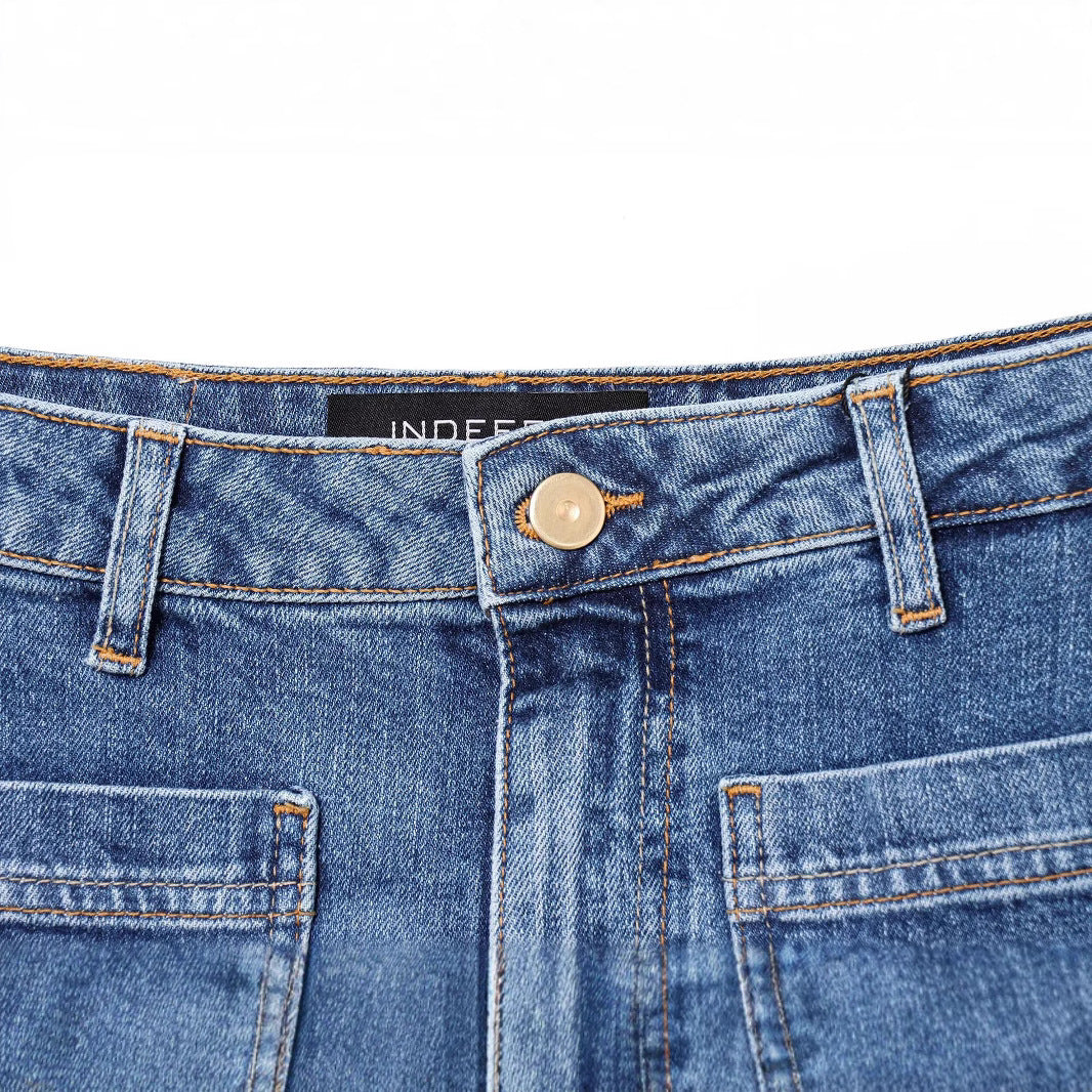 Women's Pocket Decoration Micro Flared Denim Pants