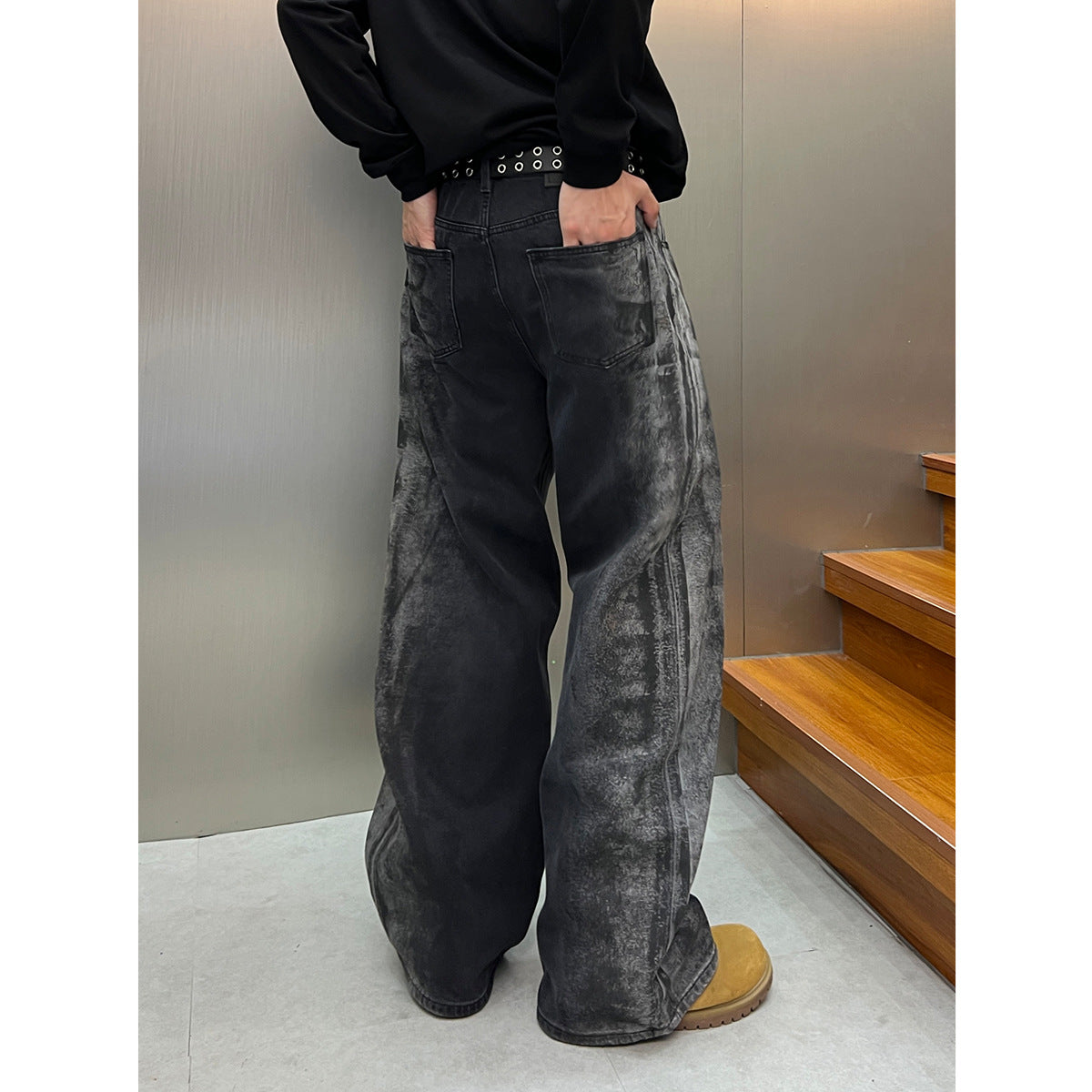 Street Washed Denim Tie Dye Loose Wide Leg Pants