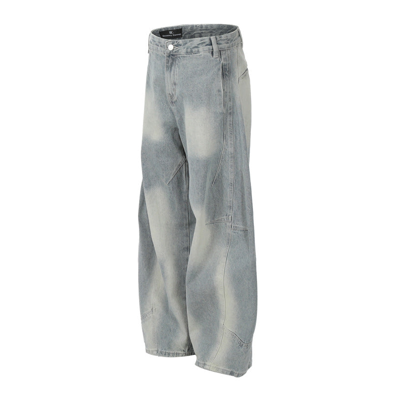 Retro Structured Tapered Pants for Men and Women - Loose Wide-Leg Washed Tie-Dye Straight Leg Jeans