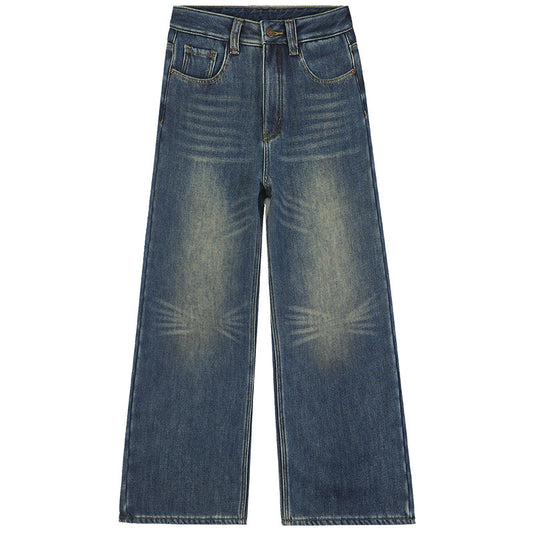 Women's Wide-Leg High-Waist Denim Jeans - Slimming and Fleece Lined