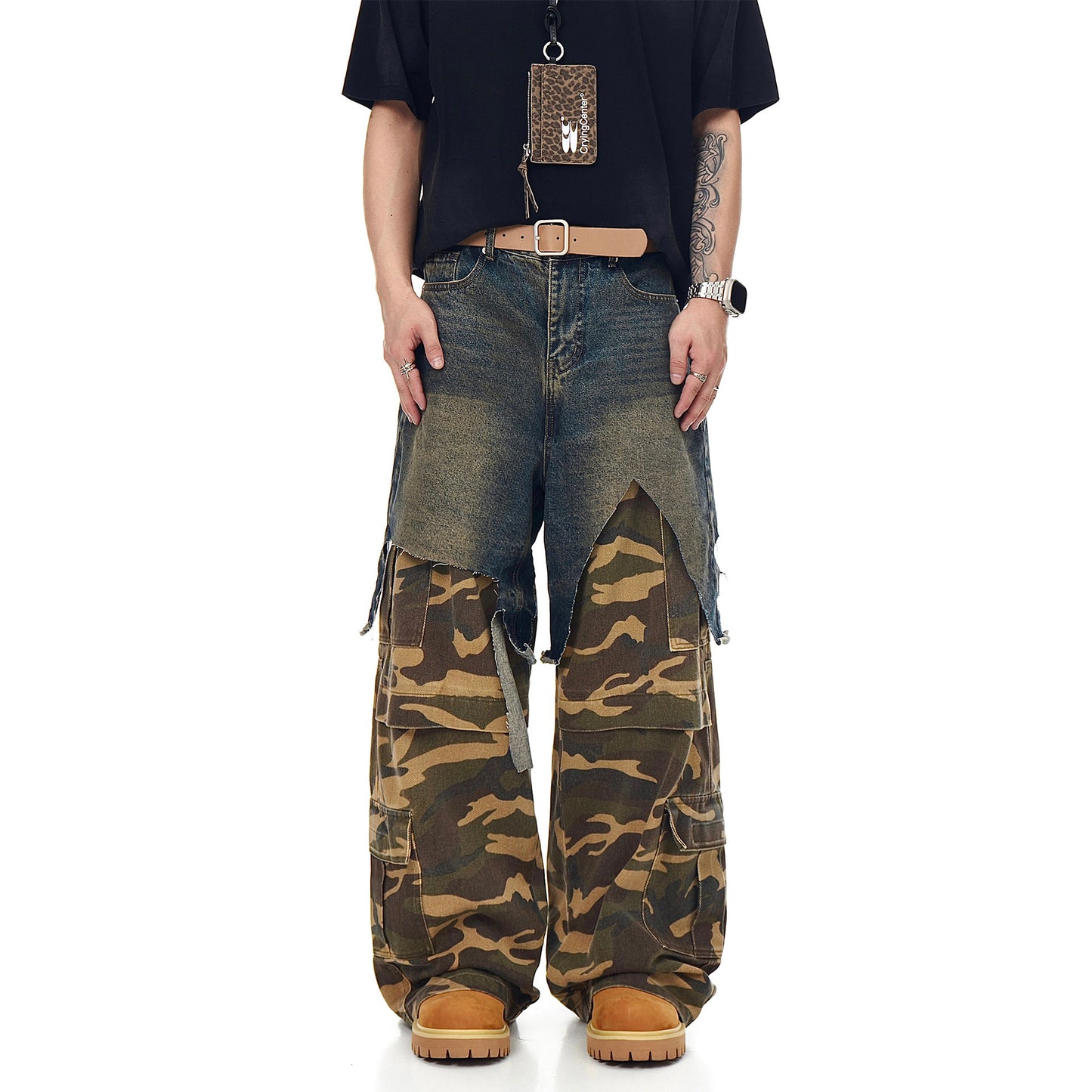 Vintage Camouflage Denim Casual Pants for Men