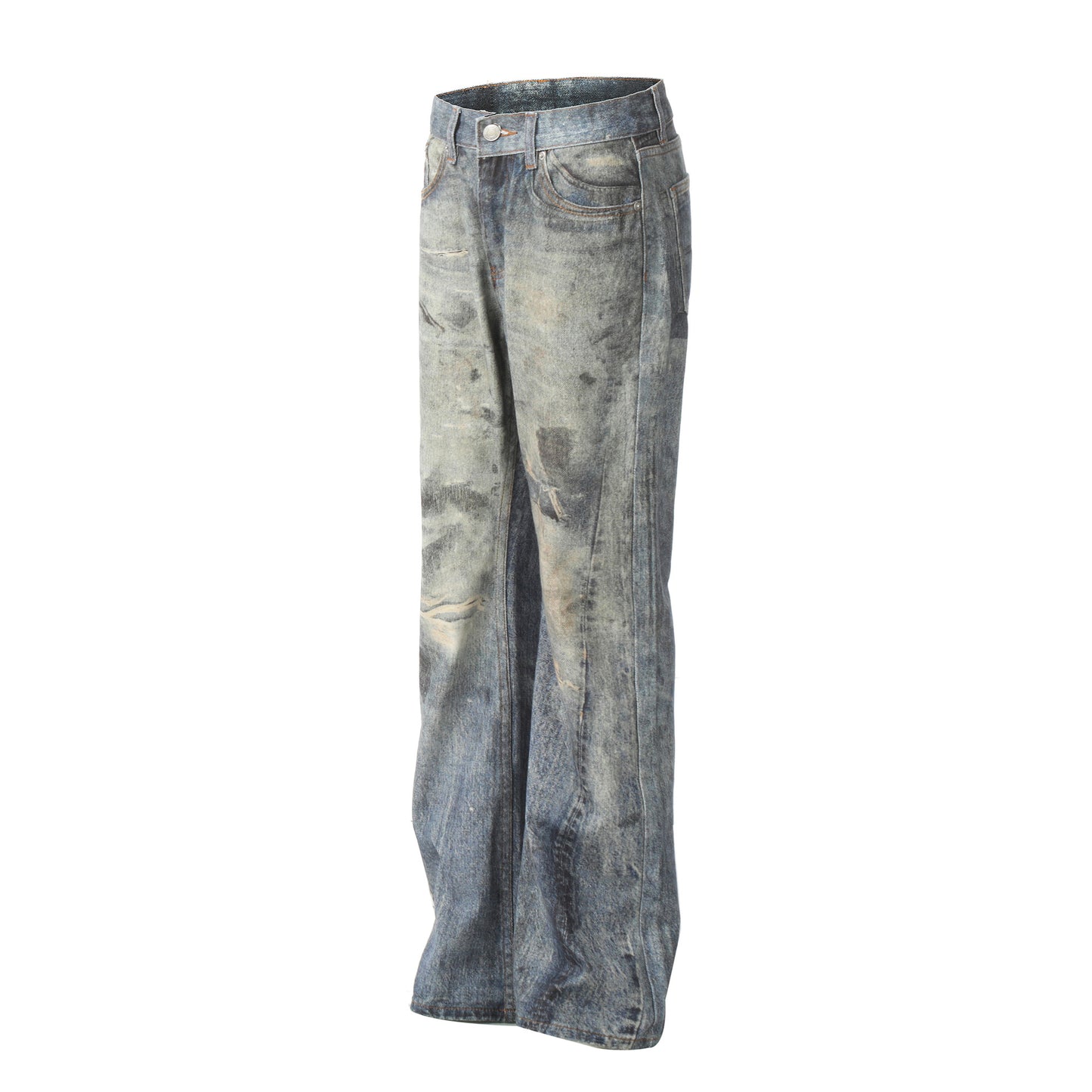 Distressed Denim Pants - Straight Fit Long Trousers